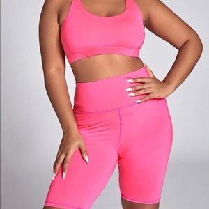 Plus Pink Crop Sports Bra & Biker Shorts Set (size 1XL)